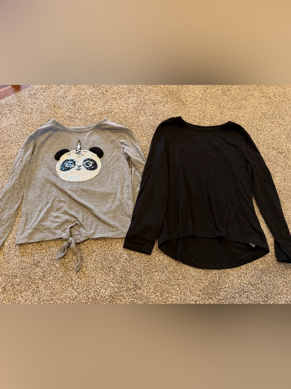 Children’s Place Panda Long Sleeve and Old Navy Girls' Black Long Sleeve Top